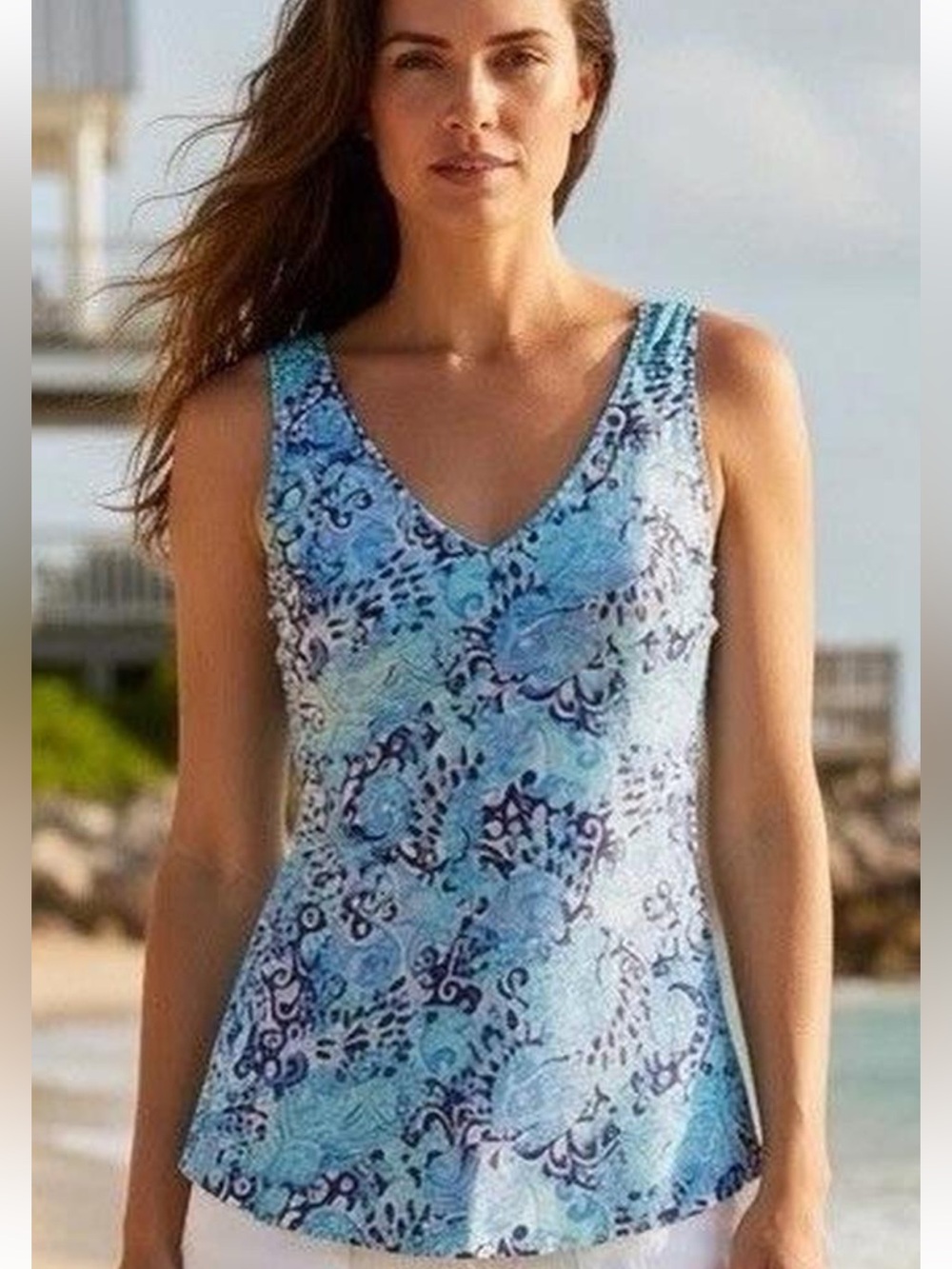 Lilly Pulitzer Light Blue Printed V-Neck Tank Top